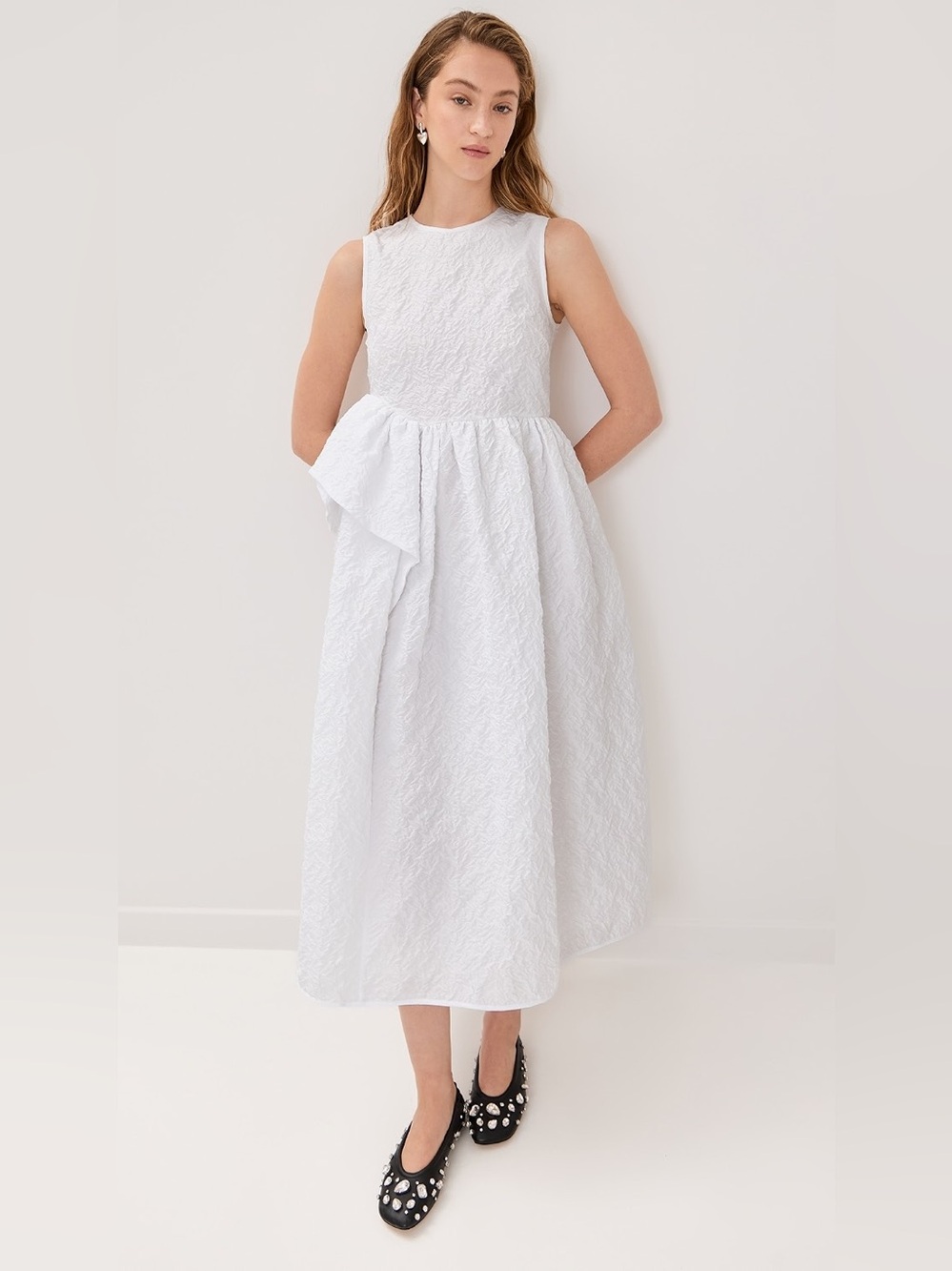 Cecilie Bahnsen Borage Floral Cloqué Ditte Dress White Sleeveless Midi Maxi US 6